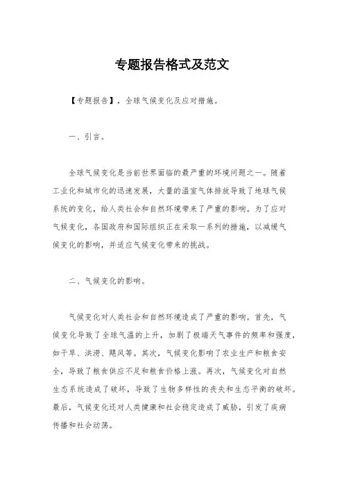 专题报告格式及范文