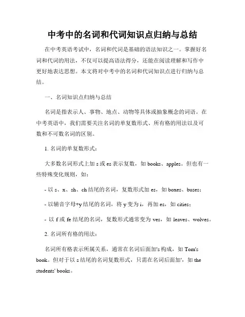 中考中的名词和代词知识点归纳与总结