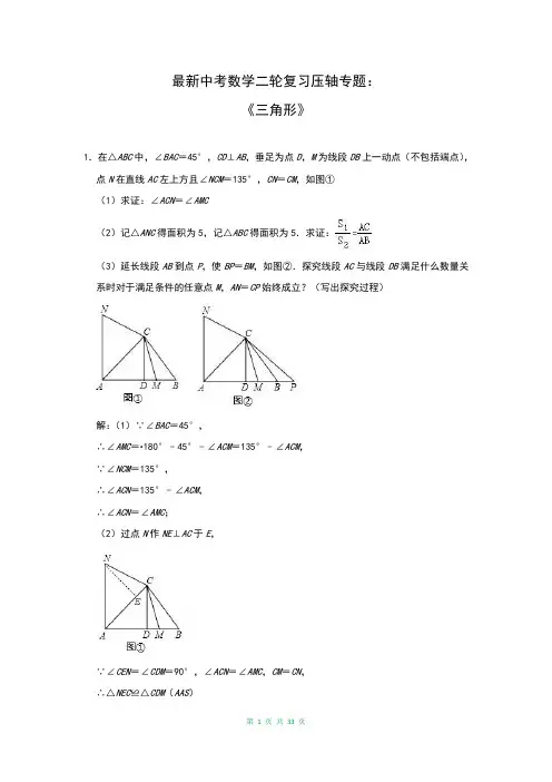 最新中考数学二轮复习压轴专题：三角形(含答案解析)