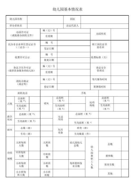 幼儿园基本情况表