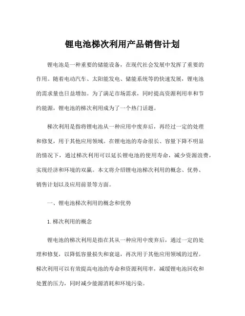锂电池梯次利用产品销售计划