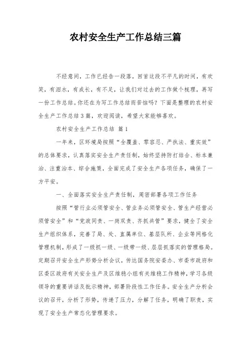 农村安全生产工作总结三篇