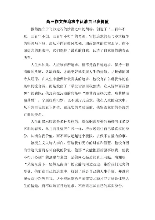 高三作文在追求中认清自己我价值