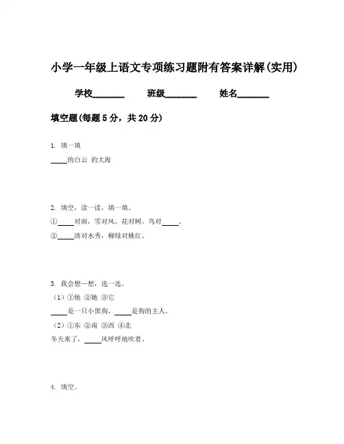 小学一年级上语文专项练习题附有答案详解(实用)