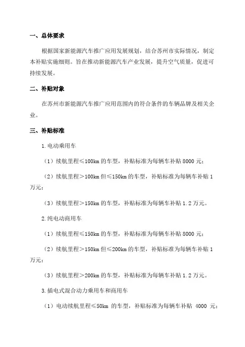 2024年苏州市新能源汽车推广应用财政补贴实施细则