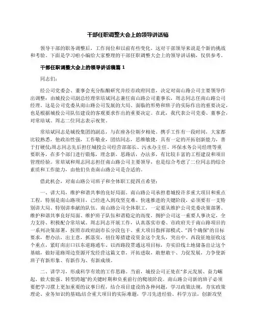 干部任职调整大会上的领导讲话稿