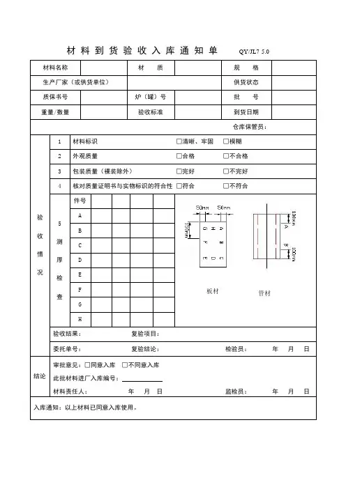 32材料到货验收入库通知单
