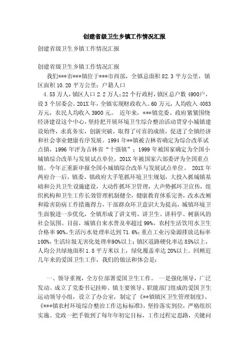 创建省级卫生乡镇工作情况汇报（新）