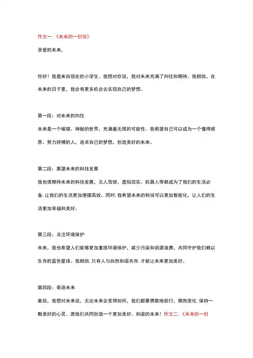 5篇小学作文：给未来的一封信