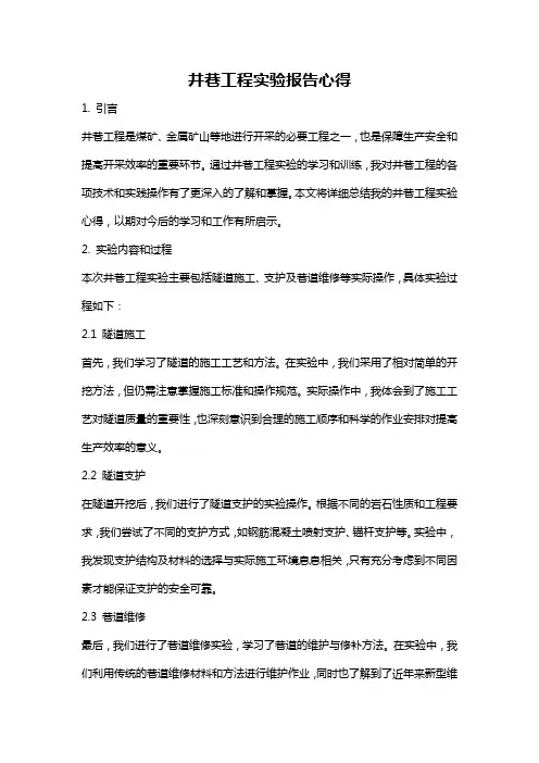 井巷工程实验报告心得