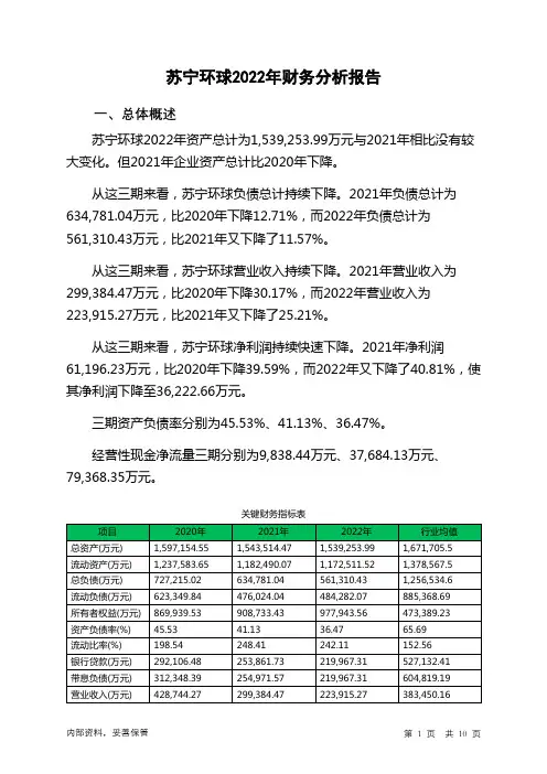000718苏宁环球2022年财务分析报告-银行版
