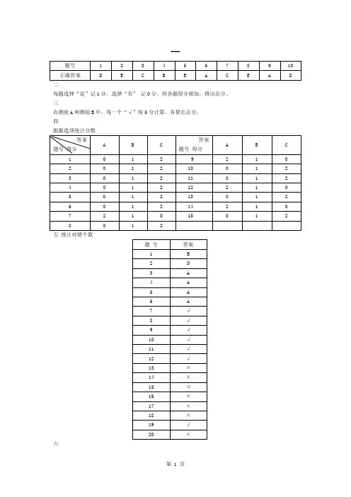 【测试】企业中层管理人员素质测评试题--答案版