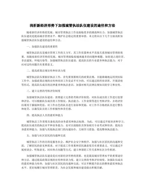 浅析新经济形势下加强城管执法队伍建设的途径和方法
