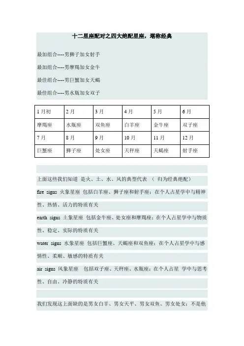 十二星座配对之四大绝配星座