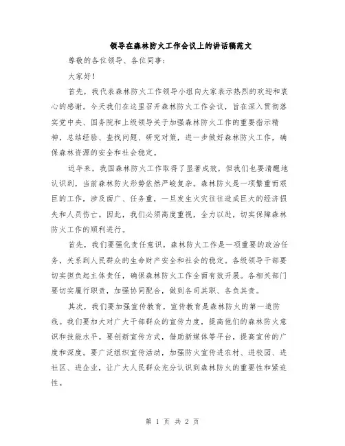 领导在森林防火工作会议上的讲话稿范文