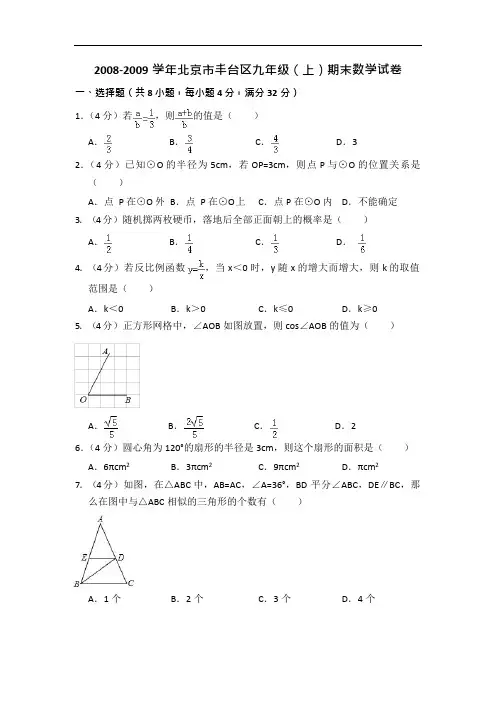 2008-2009学年北京市丰台区九年级(上)期末数学试卷