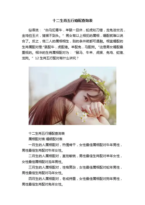 十二生肖五行婚配查询表