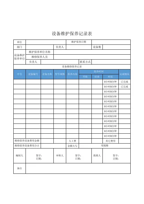 设备维护保养记录表Excel模板