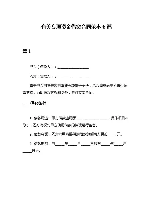 有关专项资金借贷合同范本6篇