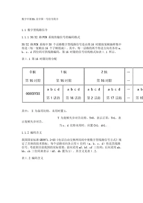 数字中继E1及中国一号信令简介.