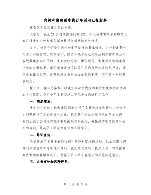 内控和案防制度执行年活动汇报材料(3篇)