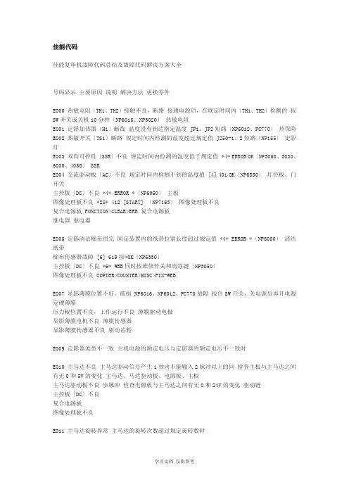 佳能打印机错误代码
