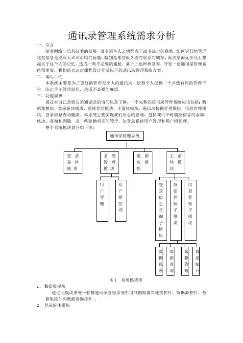 通讯录系统需求分析