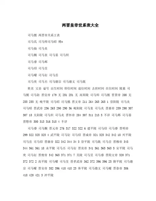 两晋皇帝世系表大全