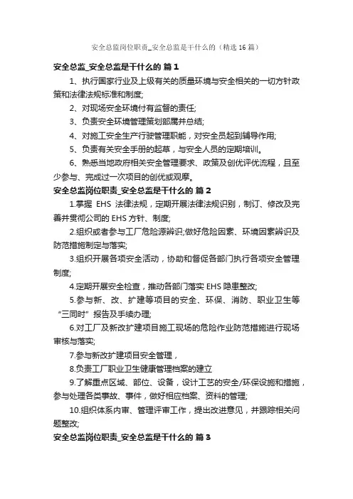 安全总监岗位职责_安全总监是干什么的（精选16篇）