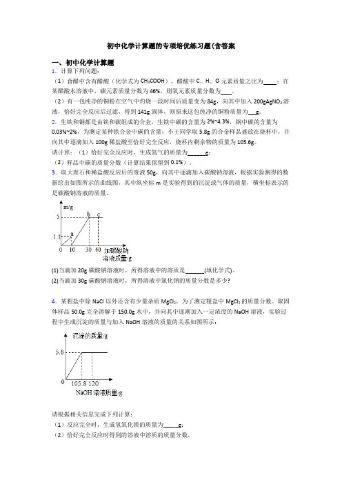 初中化学计算题的专项培优练习题(含答案