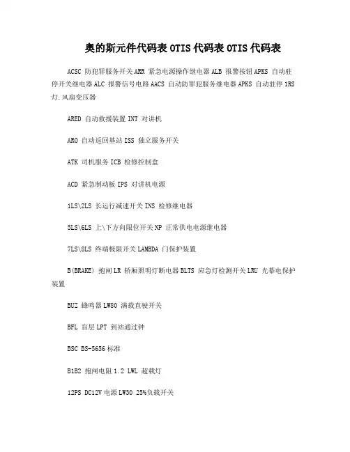 奥的斯元件代码表OTIS代码表OTIS代码表