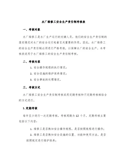 水厂维修工安全生产责任制考核表