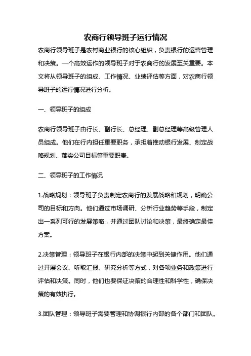 农商行领导班子运行情况