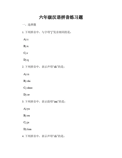 六年级汉语拼音练习题