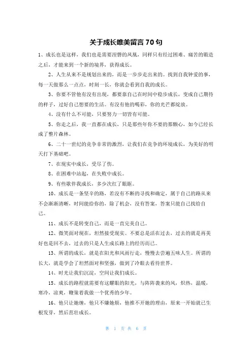 关于成长唯美留言70句