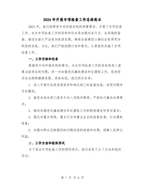 2024年开展专项检查工作总结范本(2篇)