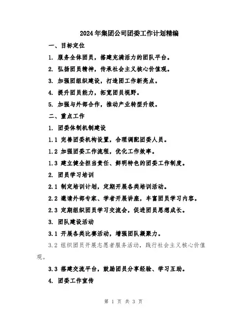 2024年集团公司团委工作计划精编