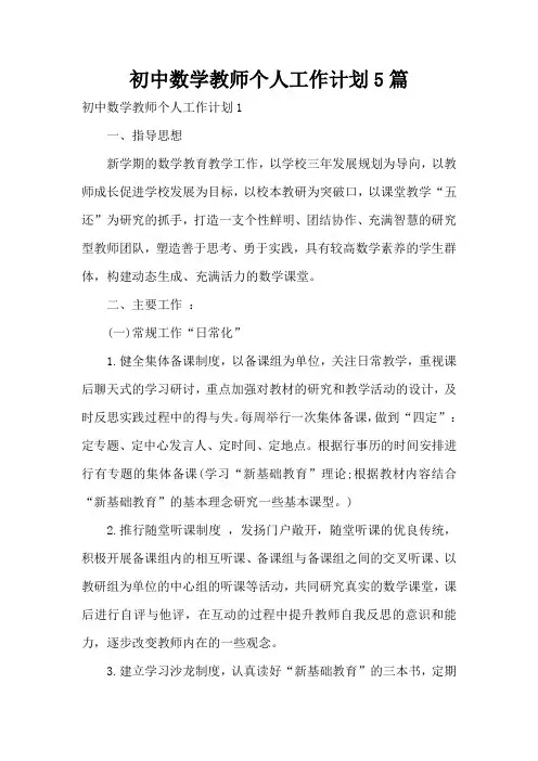 初中数学教师个人工作计划5篇