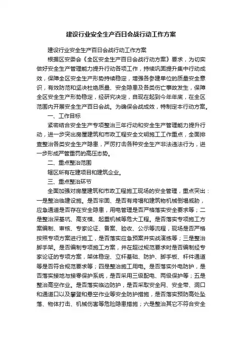 建设行业安全生产百日会战行动工作方案