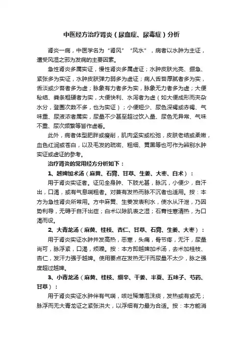 中医经方治疗肾炎（尿血症、尿毒症）分析