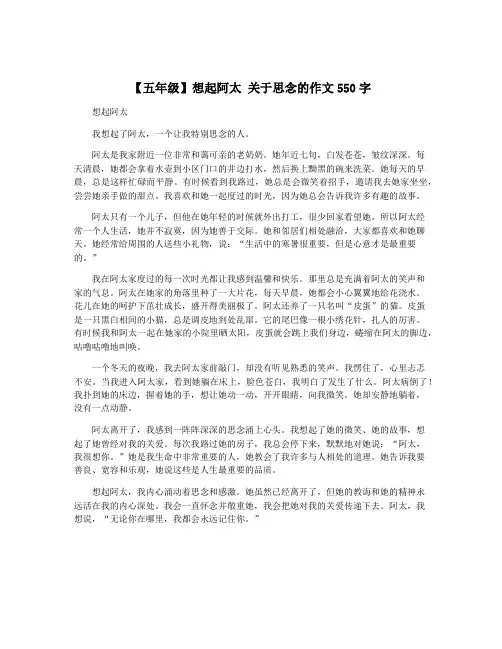 【五年级】想起阿太 关于思念的作文550字