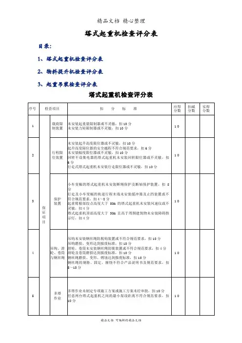 塔式起重机检查评分表