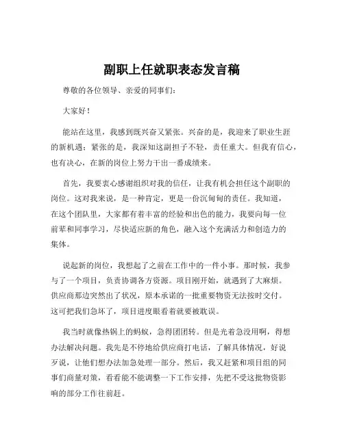 副职上任就职表态发言稿
