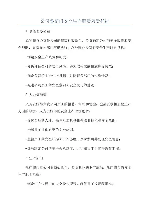 公司各部门安全生产职责及责任制