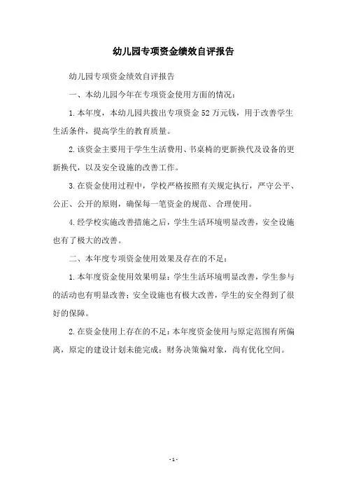 幼儿园专项资金绩效自评报告