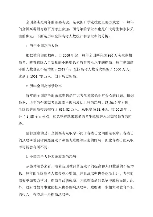 历年全国高考人数统计和录取率