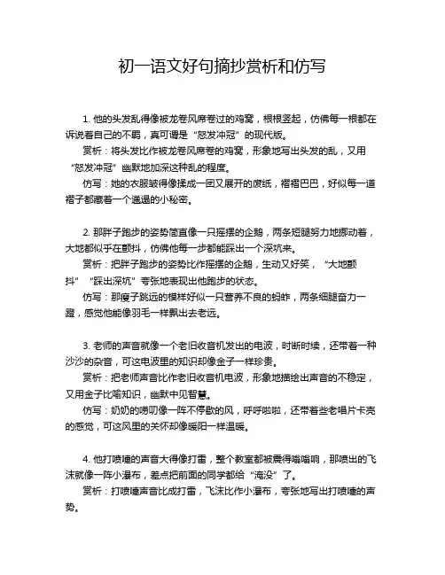 初一语文好句摘抄赏析和仿写