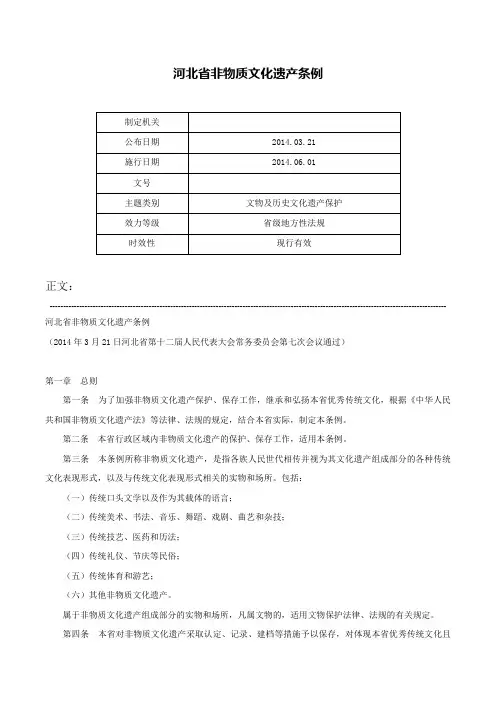 河北省非物质文化遗产条例-