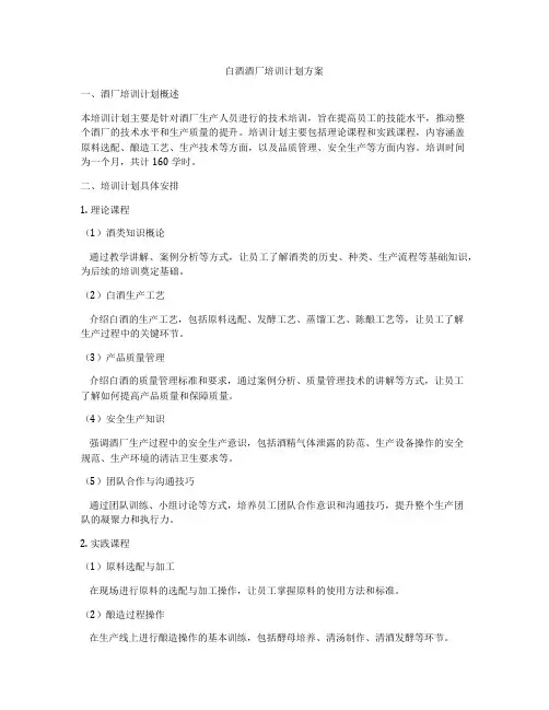 白酒酒厂培训计划方案