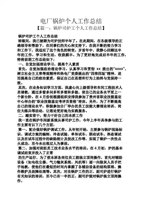 电厂锅炉个人工作总结